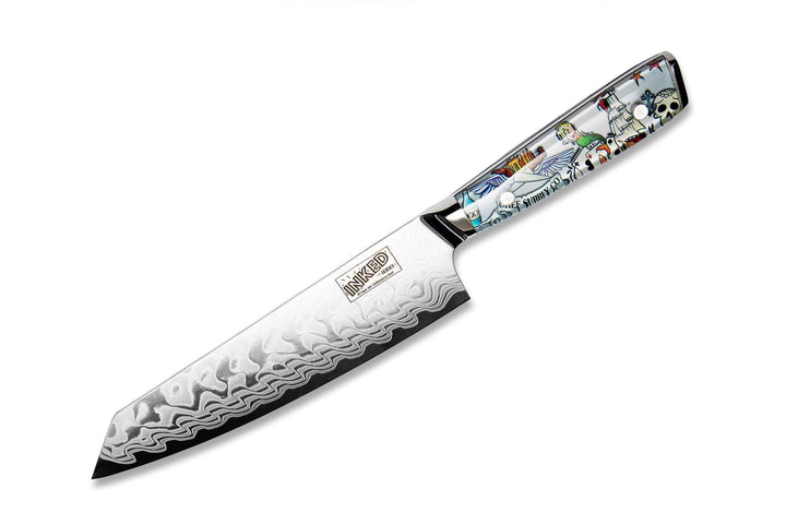 CHEF SUPPLY CO Kitchen Knives INKED SERIES 21CM KIRITSUKE KNIFE WITH WHITE LEATHER SHEATH