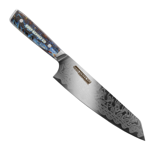 CHEF SUPPLY CO Kitchen Knives Neon Series MK2 - 21 cm - AUS-10 - 45 Layer Damascus Kiritsuke Chef Knife with Leather Sheath