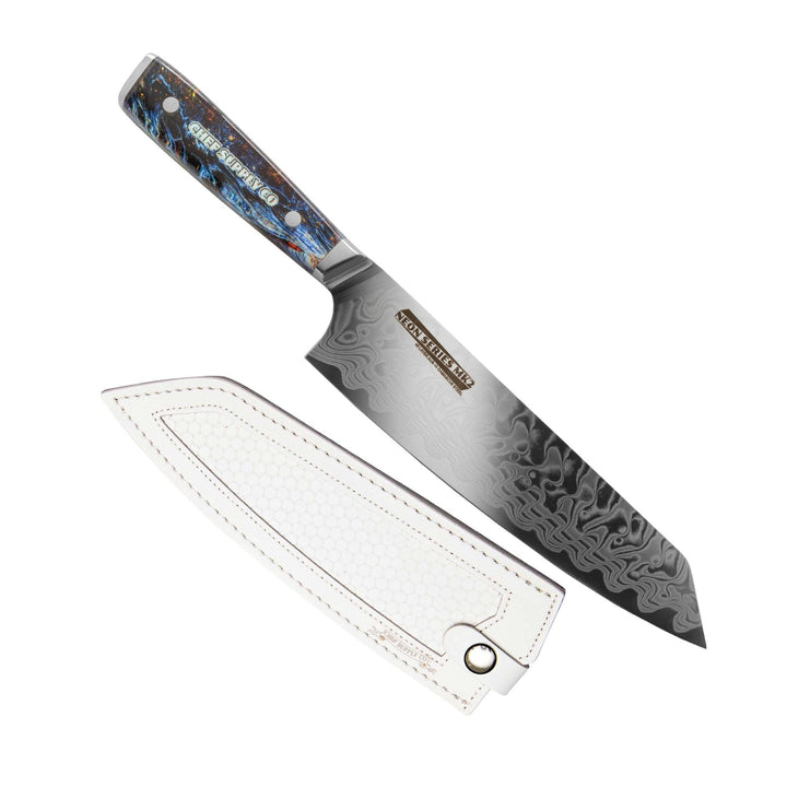 CHEF SUPPLY CO Kitchen Knives Neon Series MK2 - 21 cm - AUS-10 - 45 Layer Damascus Kiritsuke Chef Knife with Leather Sheath