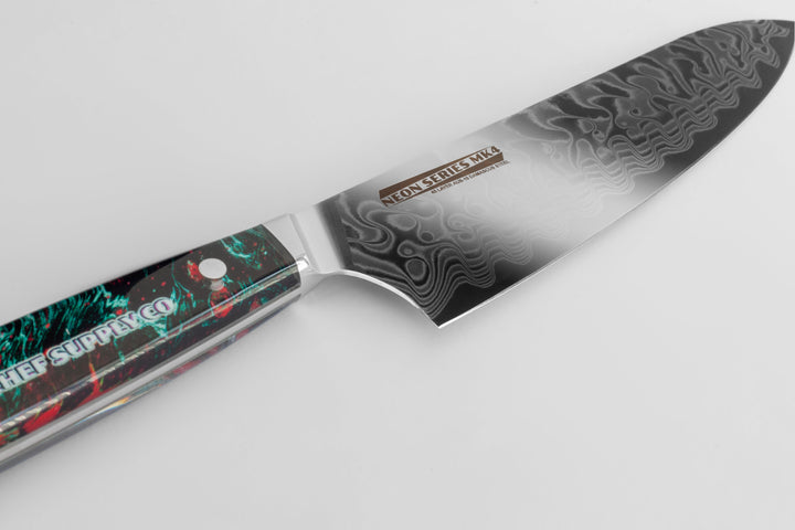 CHEF SUPPLY CO Kitchen Knives Neon Series MK4 - 21 cm - AUS-10 - 45 Layer Damascus Chef Knife with Leather Sheath