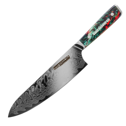 CHEF SUPPLY CO Kitchen Knives Neon Series MK4 - 21 cm - AUS-10 - 45 Layer Damascus Chef Knife with Leather Sheath