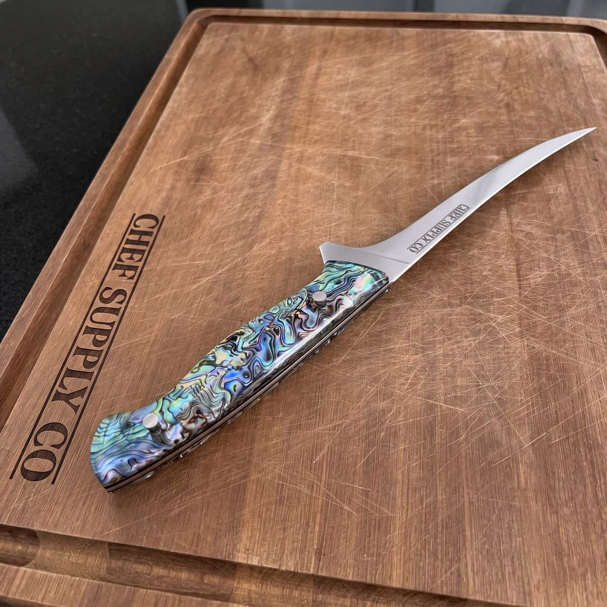 CHEF SUPPLY CO Kitchen Knives Sea Creature MK2 Series 17.5cm / 7” Flexible Fillet Knife – 9Cr18MoV Steel, Resin & Abalone Shell Handle