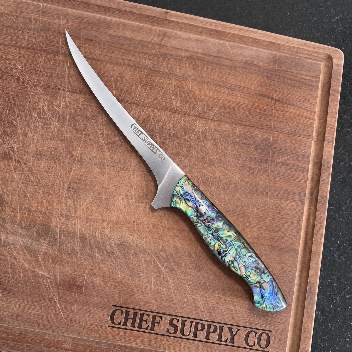 CHEF SUPPLY CO Kitchen Knives Sea Creature MK2 Series 17.5cm / 7” Flexible Fillet Knife – 9Cr18MoV Steel, Resin & Abalone Shell Handle