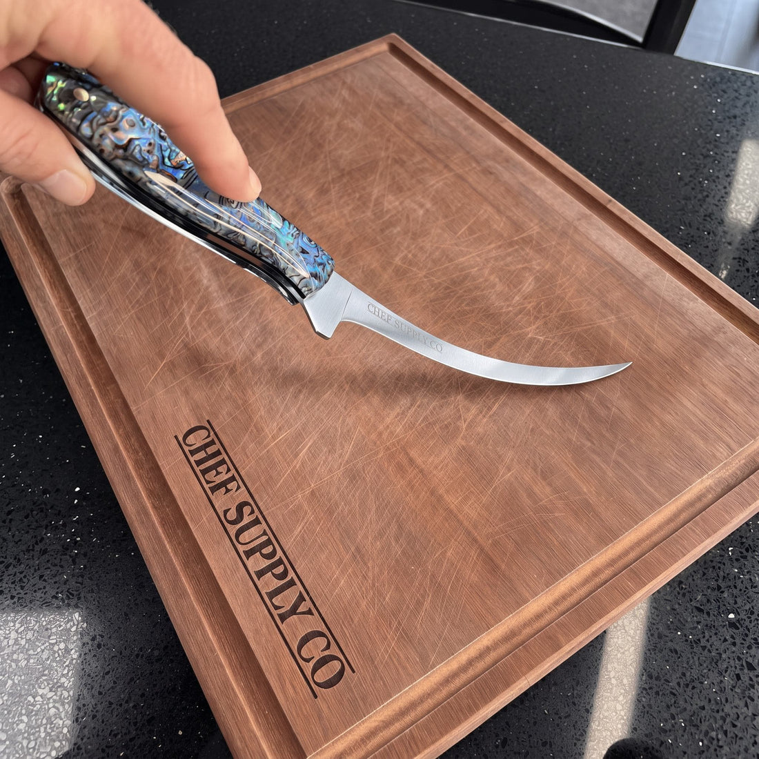 CHEF SUPPLY CO Kitchen Knives Sea Creature MK2 Series 17.5cm / 7” Flexible Fillet Knife – 9Cr18MoV Steel, Resin & Abalone Shell Handle