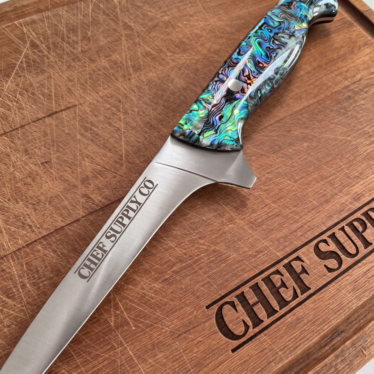 CHEF SUPPLY CO Kitchen Knives Sea Creature MK2 Series 17.5cm / 7” Flexible Fillet Knife – 9Cr18MoV Steel, Resin & Abalone Shell Handle