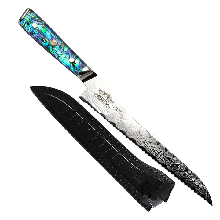 CHEF SUPPLY CO Kitchen Knives Sea Creature Series.  10" - 25 cm 45 Layer AUS-10 Damascus Bread Knife. Resin Handle