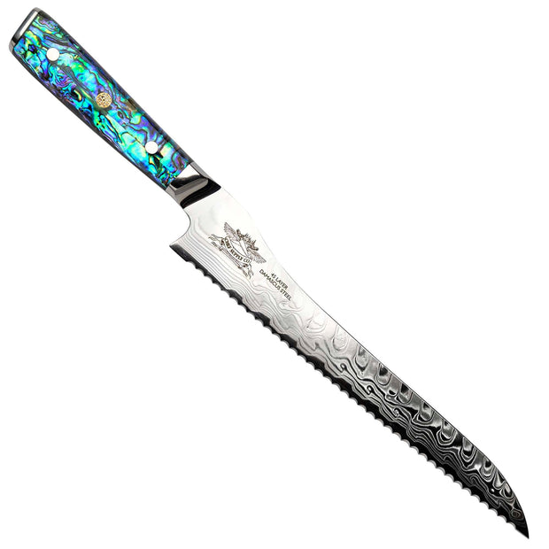 CHEF SUPPLY CO Kitchen Knives Sea Creature Series.  10"-25cm 45 Layer Damascus Bread Knife. Resin Handle