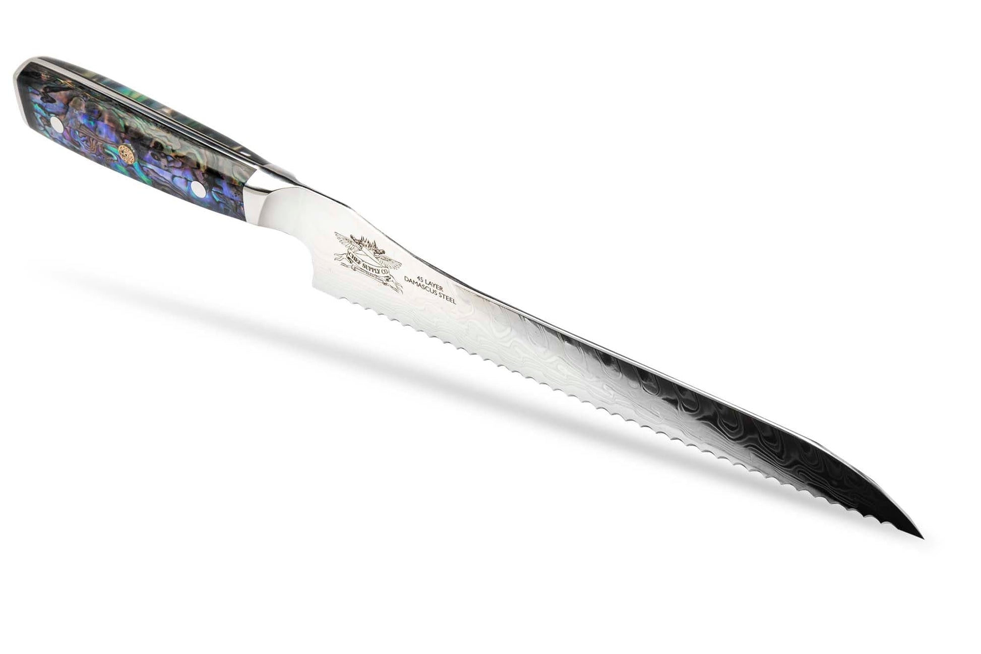 CHEF SUPPLY CO Kitchen Knives Sea Creature Series.  10"-25cm 45 Layer Damascus Bread Knife. Resin Handle