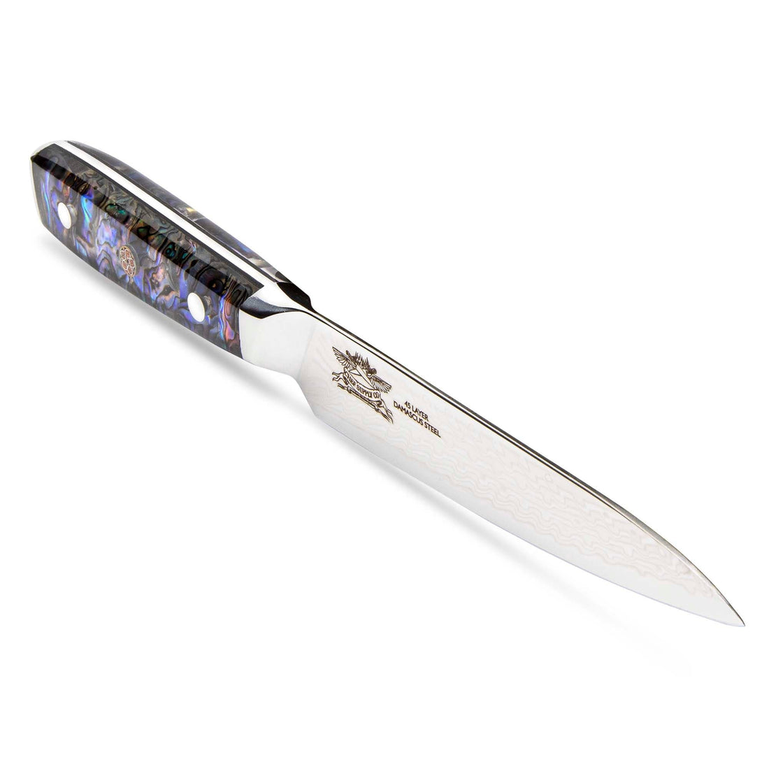 CHEF SUPPLY CO Kitchen Knives Sea Creature Series 15cm - 6 inch Utility Knife. 45 Layer AUS-10 Damascus, Resin Handle & Sheath