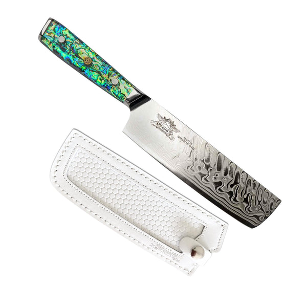 CHEF SUPPLY CO Kitchen Knives Sea Creature Series 18 cm - 7 inch Nakiri Vegetable Knife. 45 Layer AUS-10 Damascus, Resin Handle & Sheath