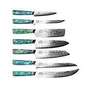 CHEF SUPPLY CO Kitchen Knives Sea Creature Series. 8.25" - 21cm Chef Knife. 45 Layer Damascus, Resin Handle & White Leather Sheath