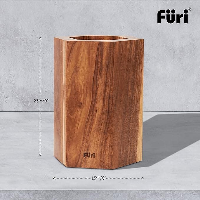 CHEF SUPPLY CO Knife Block Furi Pro | 12-Slot Hexagonal Magnetic Knife Block | Anti Slip Feet | Australian Design | Natural Acacia (Brown)