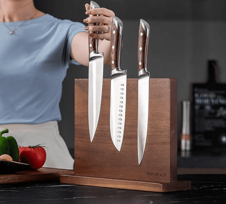 CHEF SUPPLY CO Knife Block KUCHEASY | Double-Sided Magnetic Knife Block | Wooden Universal Knife Stand