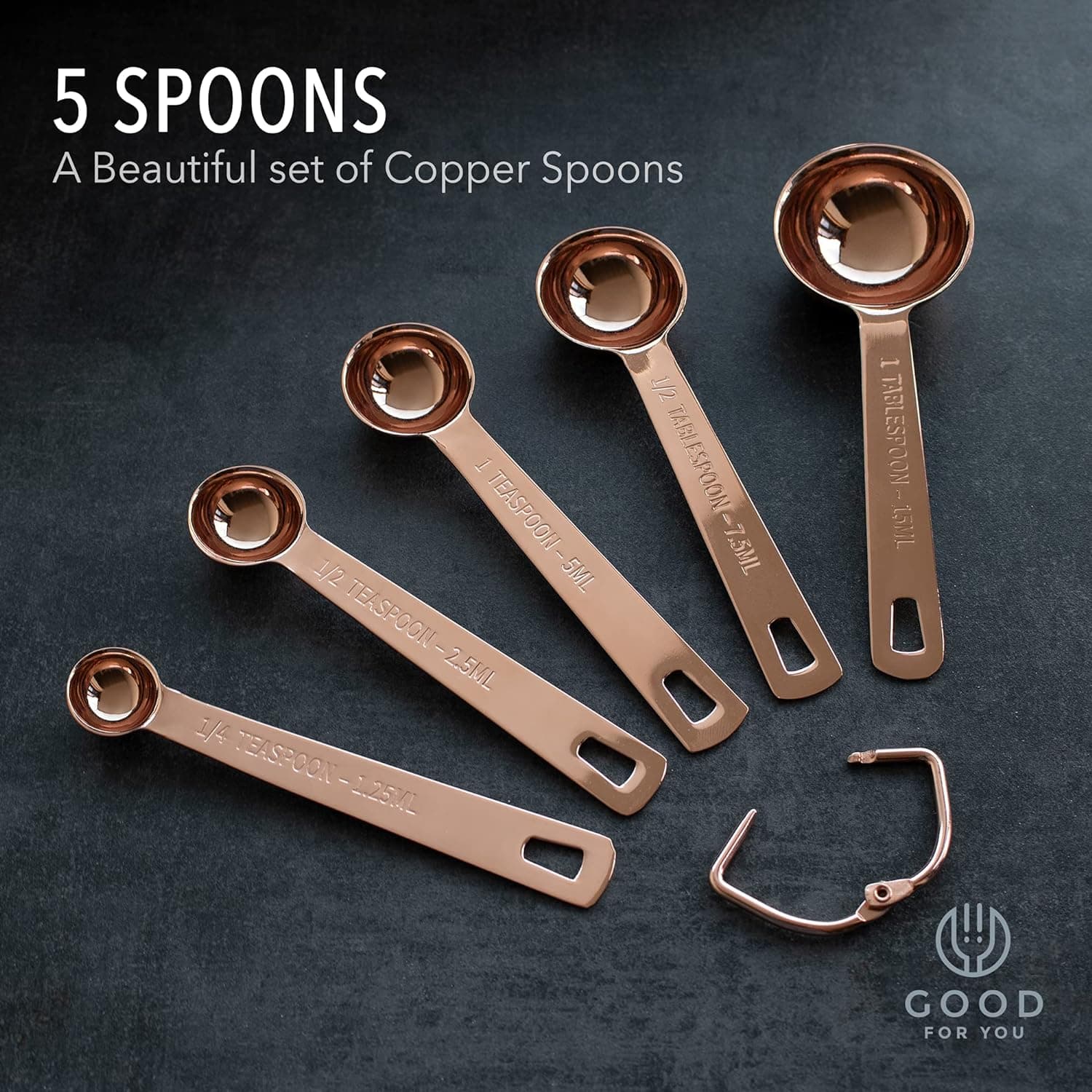 Chef Supply Co Measuring Cups and Spoons Set 9 Piece Copper Stainless Steel Measuring Cups and Spoons Set