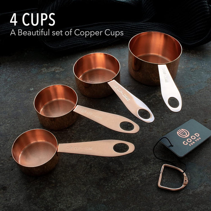 Chef Supply Co Measuring Cups and Spoons Set 9 Piece Copper Stainless Steel Measuring Cups and Spoons Set