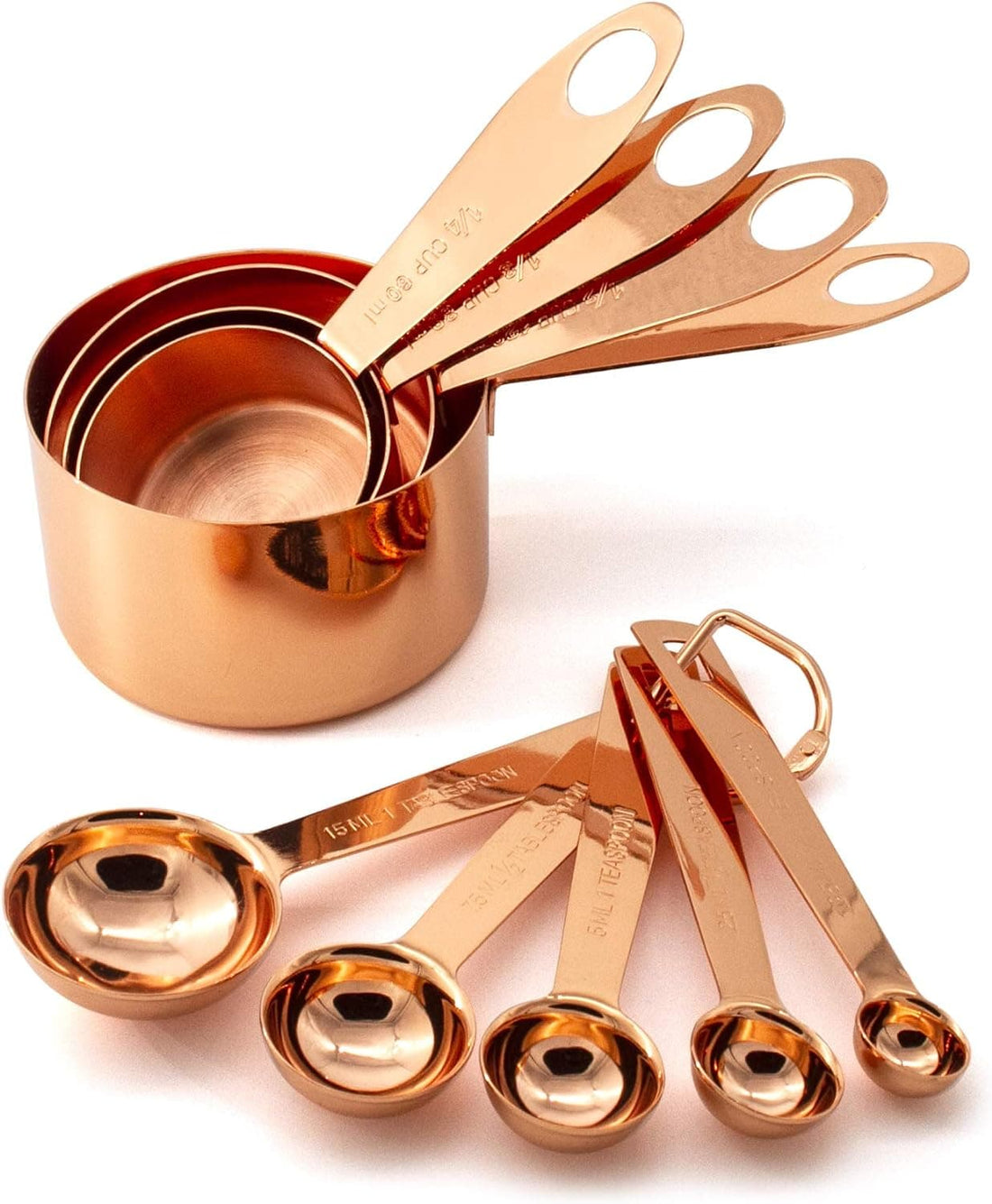 Chef Supply Co Measuring Cups and Spoons Set 9 Piece Copper Stainless Steel Measuring Cups and Spoons Set