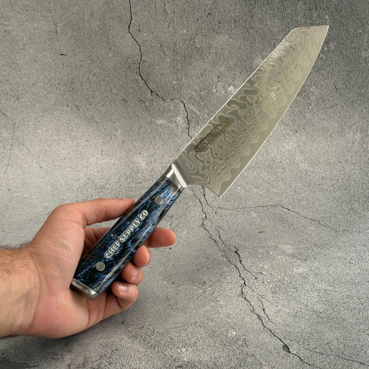 CHEF SUPPLY CO Neon Series MK4 - 21 cm - AUS-10 - 45 Layer Damascus Chef Knife with Leather Sheath