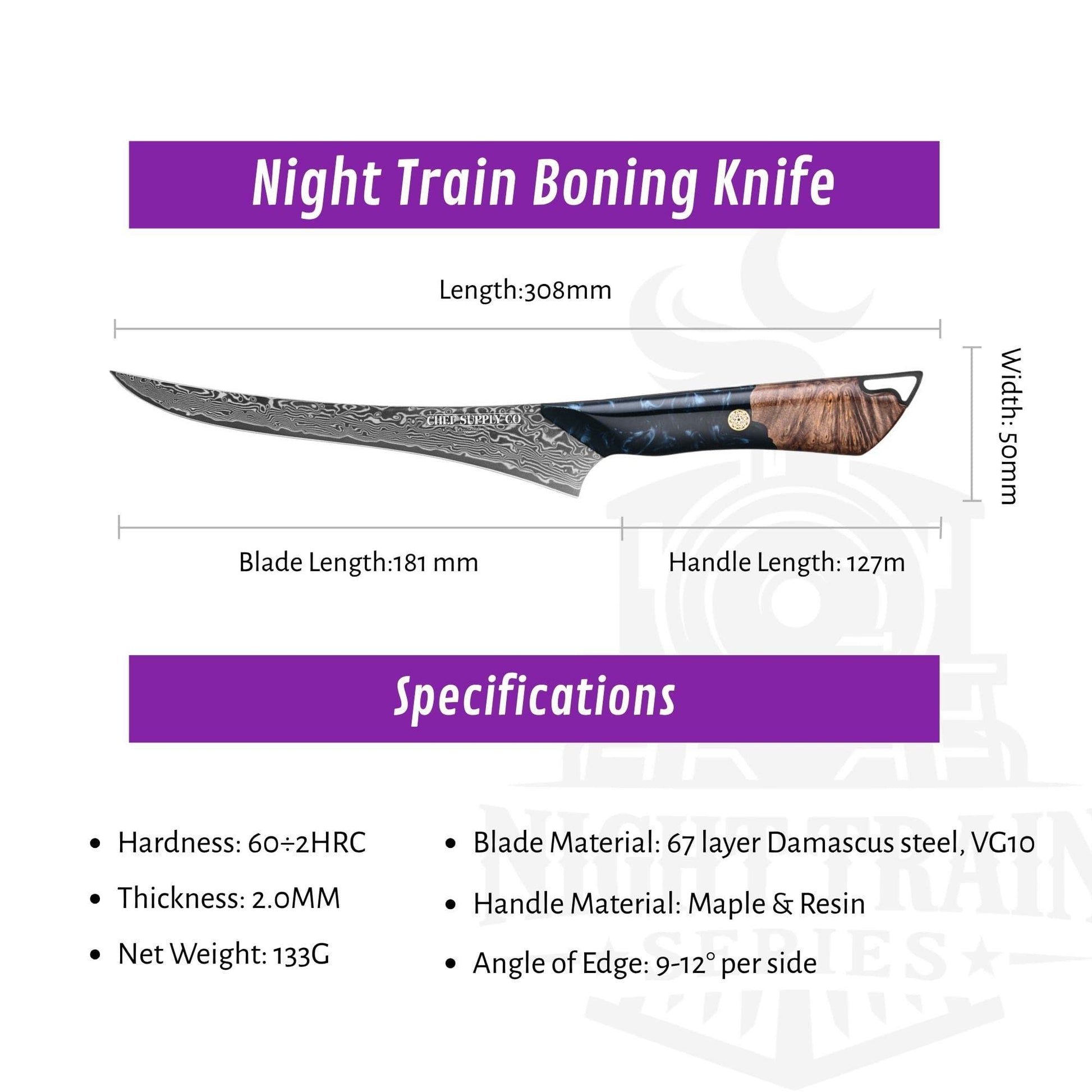 CHEF SUPPLY CO Night Train Boning Knife 6” - 67 Layer Damascus VG-10 Steel