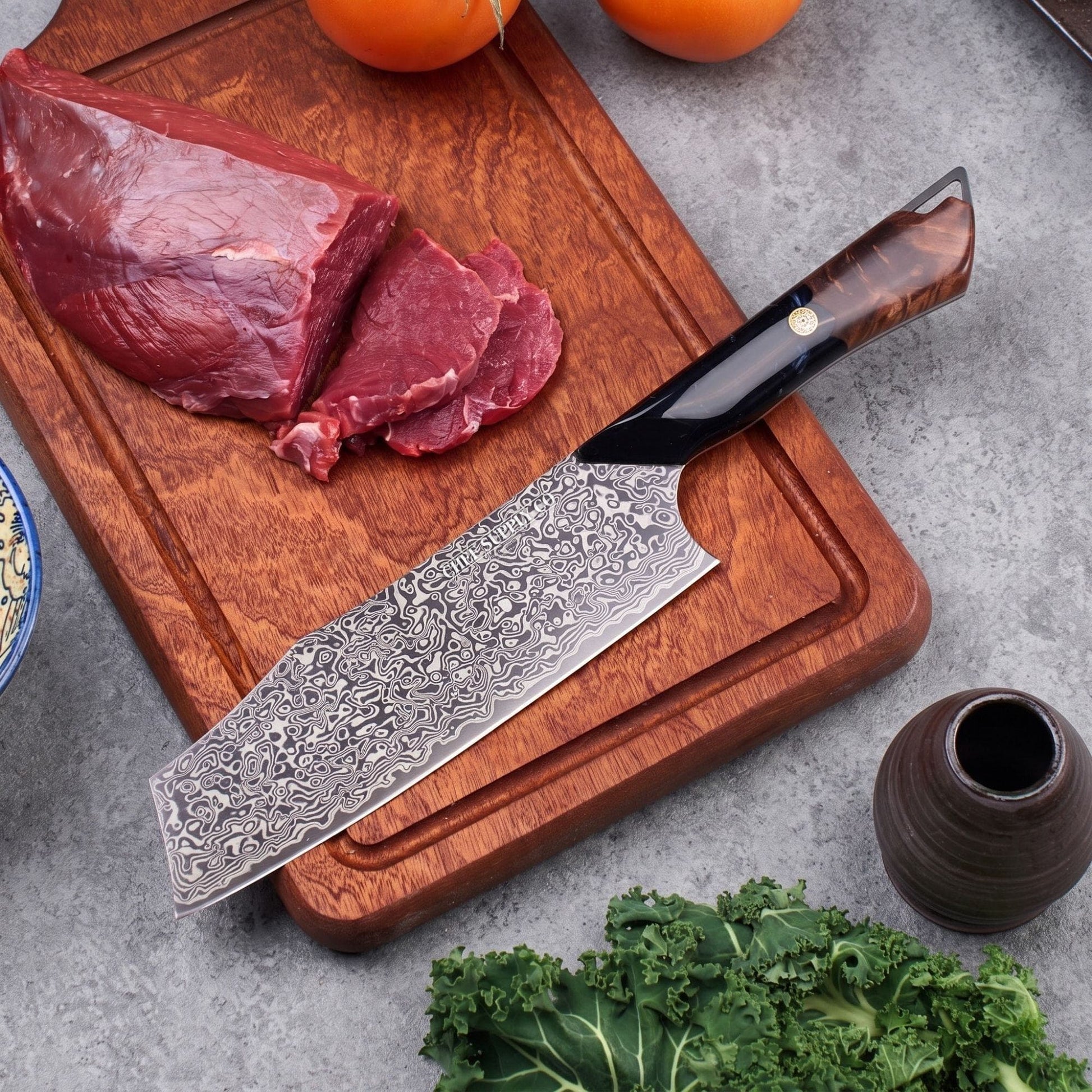 CHEF SUPPLY CO Night Train Series 7” Nakiri Knife - 67 Layer Damascus VG10 Steel