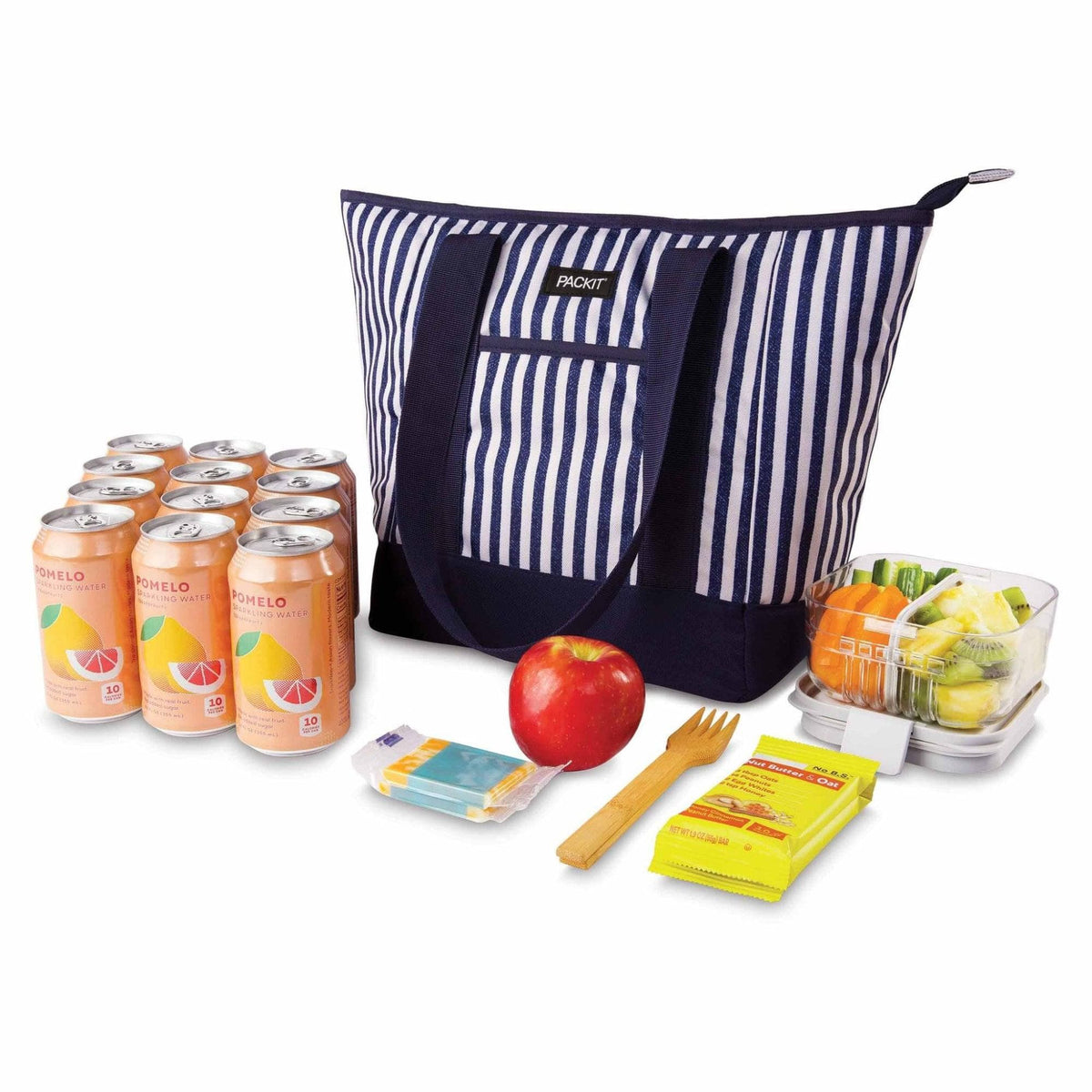 CHEF SUPPLY CO PackIt Blue Seaside Stripe Freezable 12 Can Cooler Tote Bag