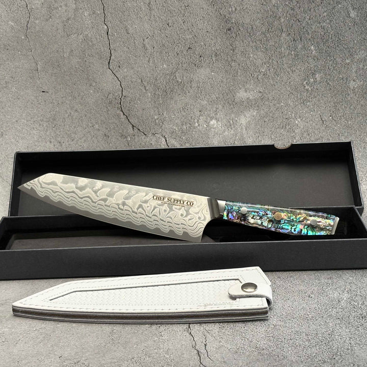 CHEF SUPPLY CO Sea Creature Series. 8.25" - 21 cm 45 Layer AUS-10 Damascus Kiritsuke Chef Knife, Resin Handle & Sheath