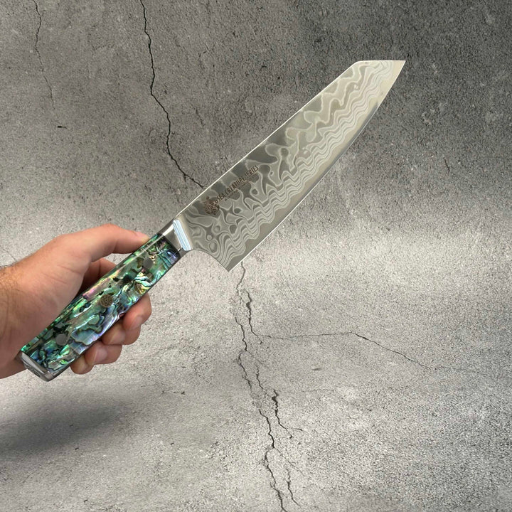 CHEF SUPPLY CO Sea Creature Series. 8.25" - 21 cm 45 Layer AUS-10 Damascus Kiritsuke Chef Knife, Resin Handle & Sheath