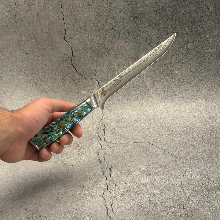 CHEF SUPPLY CO Sea Creature Series Boning & Trimming, Knife. 18 cm - 7 inch 45 Layer AUS-10 Damascus, Resin Handle. (NON FLEXIBLE)