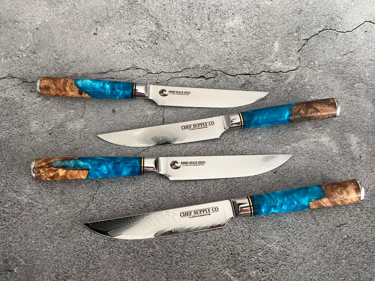 CHEF SUPPLY CO Sea Creature Series Damascus Steak Knife Set of 4 – Open Box Special