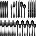 Chef Supply Co Silverware 24-Piece Black Stainless Steel Cutlery Set With Steak Knives