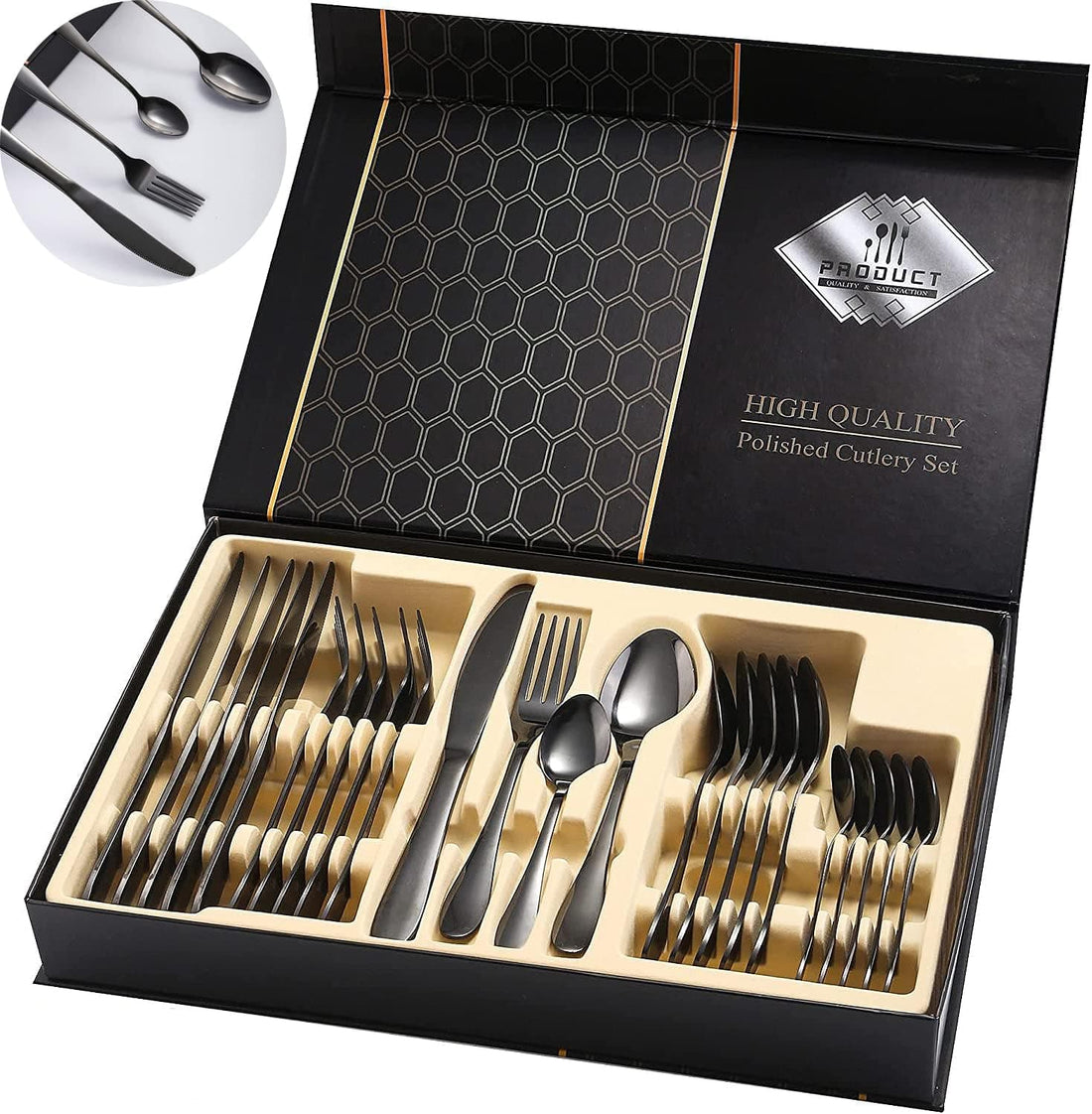 Chef Supply Co Silverware Black Stainless Steel Silverware 24 Pcs