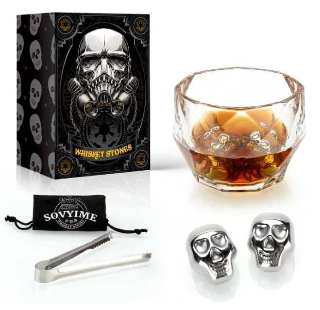 CHEF SUPPLY CO Skull Whisky Glass, Cold Stone & Tongs Gift Set
