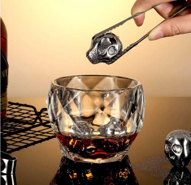 CHEF SUPPLY CO Skull Whisky Glass, Cold Stone & Tongs Gift Set