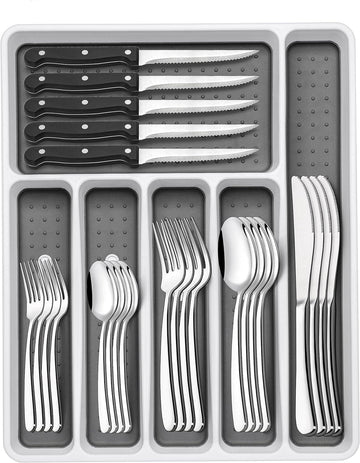 Chef Supply Co Stainless Steel Cutlery Set 49-Piece Silverware Set with Organizer