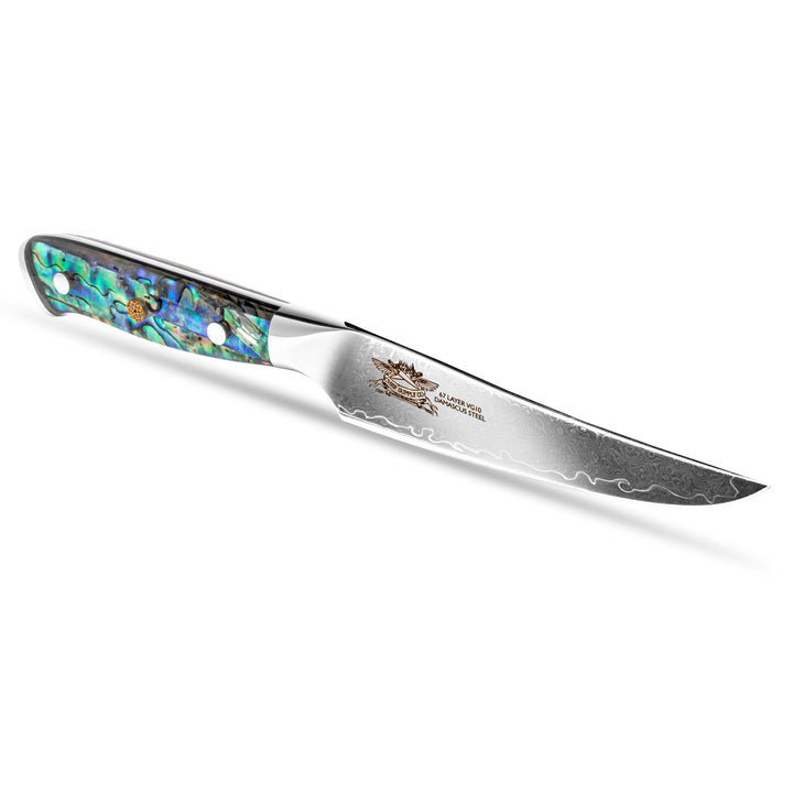 CHEF SUPPLY CO STEAK KNIFE SET Sea Creature Series VG-10 Damascus Steak Knife Set of 4 - Clear Resin Full Tang Handle