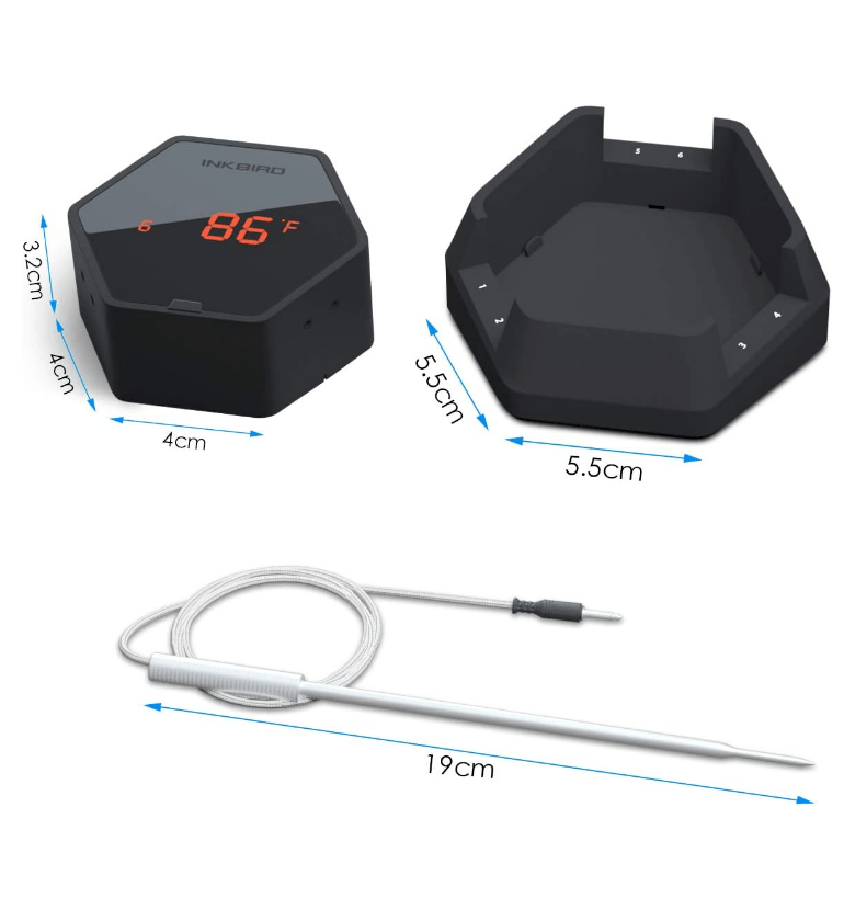 CHEF SUPPLY CO Thermometers Bluetooth Meat Thermometer with 6 Probes, Rechargeable, with Remote Control & Alarm includes iOS or Android App.
