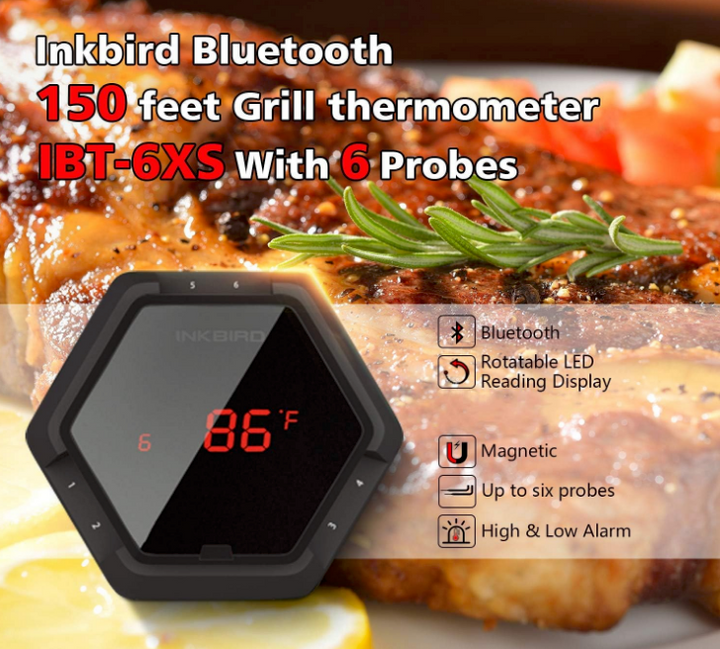 CHEF SUPPLY CO Thermometers Bluetooth Meat Thermometer with 6 Probes, Rechargeable, with Remote Control & Alarm includes iOS or Android App.