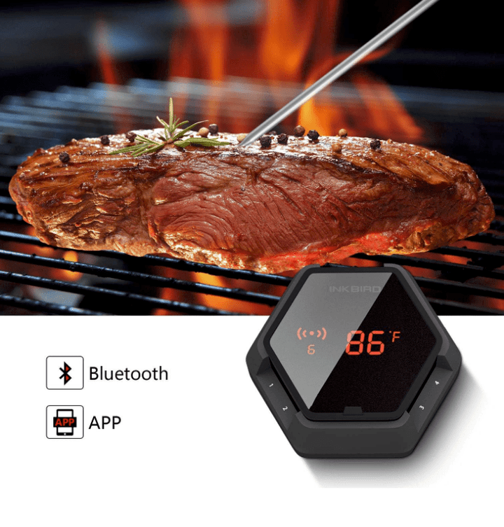 CHEF SUPPLY CO Thermometers Bluetooth Meat Thermometer with 6 Probes, Rechargeable, with Remote Control & Alarm includes iOS or Android App.