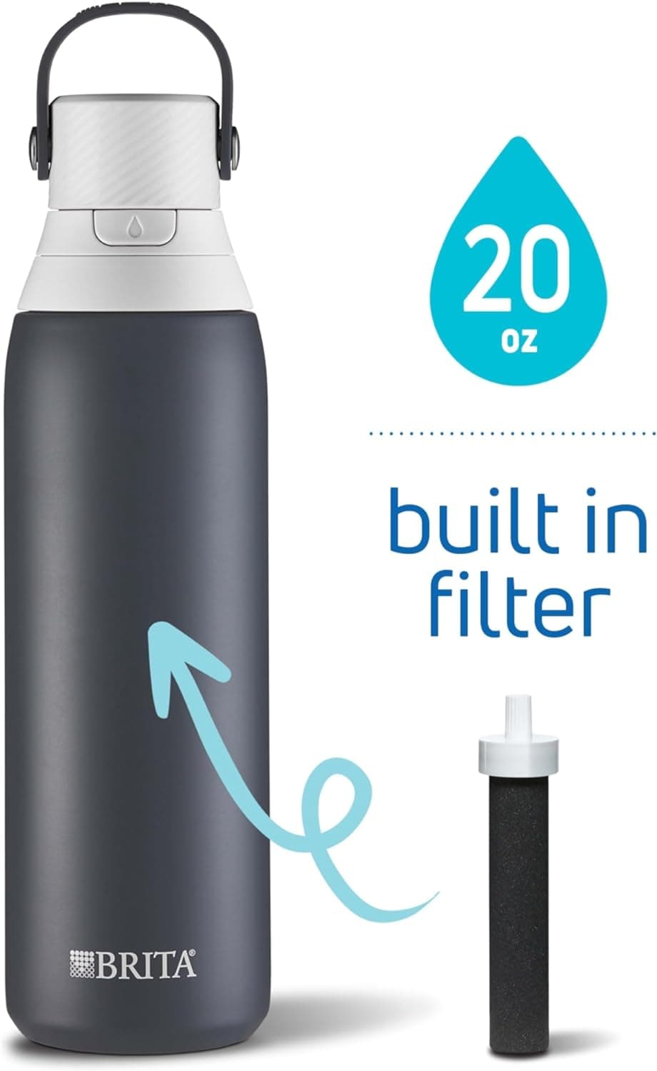 Chef Supply Co Water Bottle Filtered Water Bottle with Straw ‎20oz