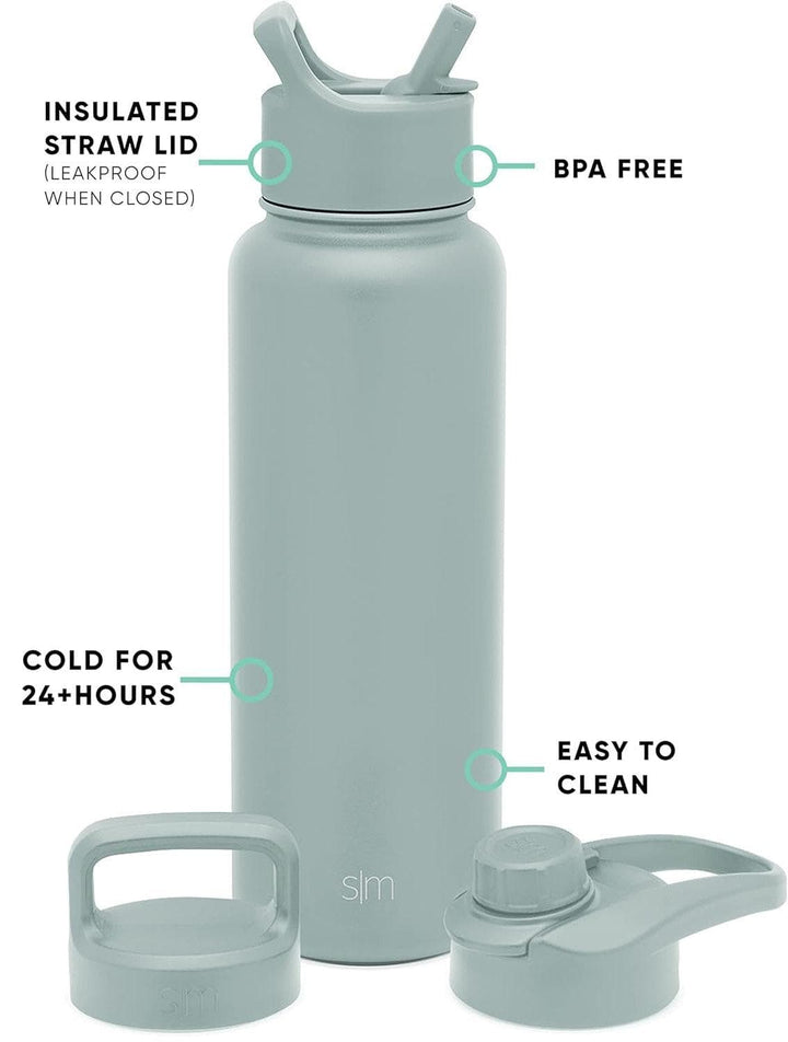 Chef Supply Co Water Bottle Water Bottle with Straw, Handle, and Chug 40oz