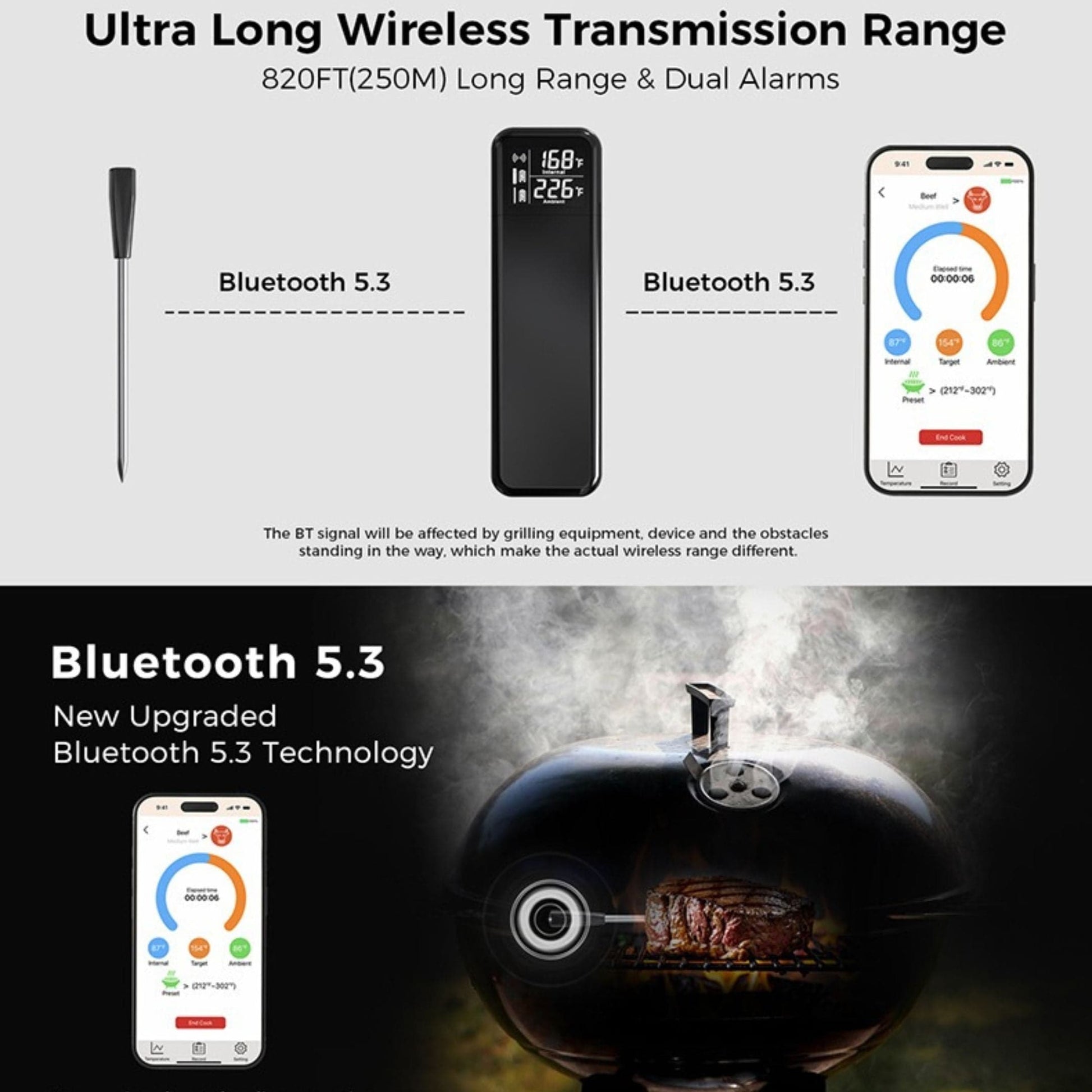 CHEF SUPPLY CO Wireless Meat Thermometer - 820ft Long Range Bluetooth