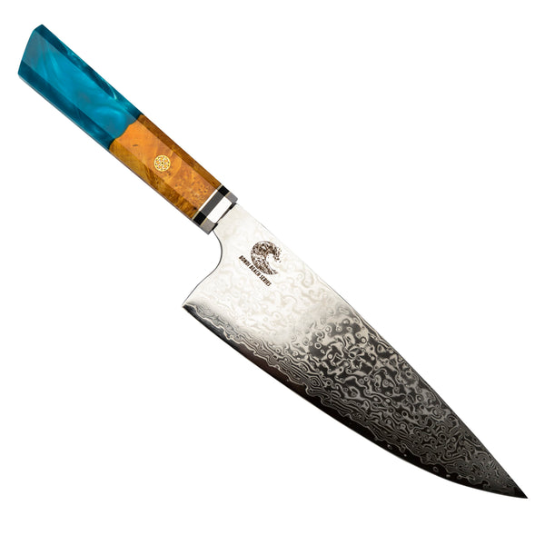 CSC BRANDED Kitchen Knives Bondi Beach Series 20 cm - 8 inch Damascus Chef Knife with Resin and Wood Burl Handle
