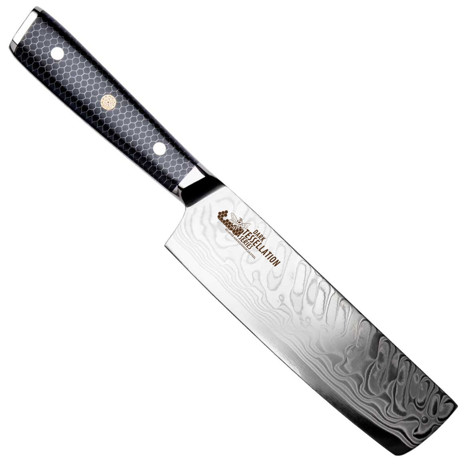 CSC BRANDED Kitchen Knives Dark Tessellation Series 18 cm - 7 inch AUS-10 Damascus Nakiri Vegetable Knife