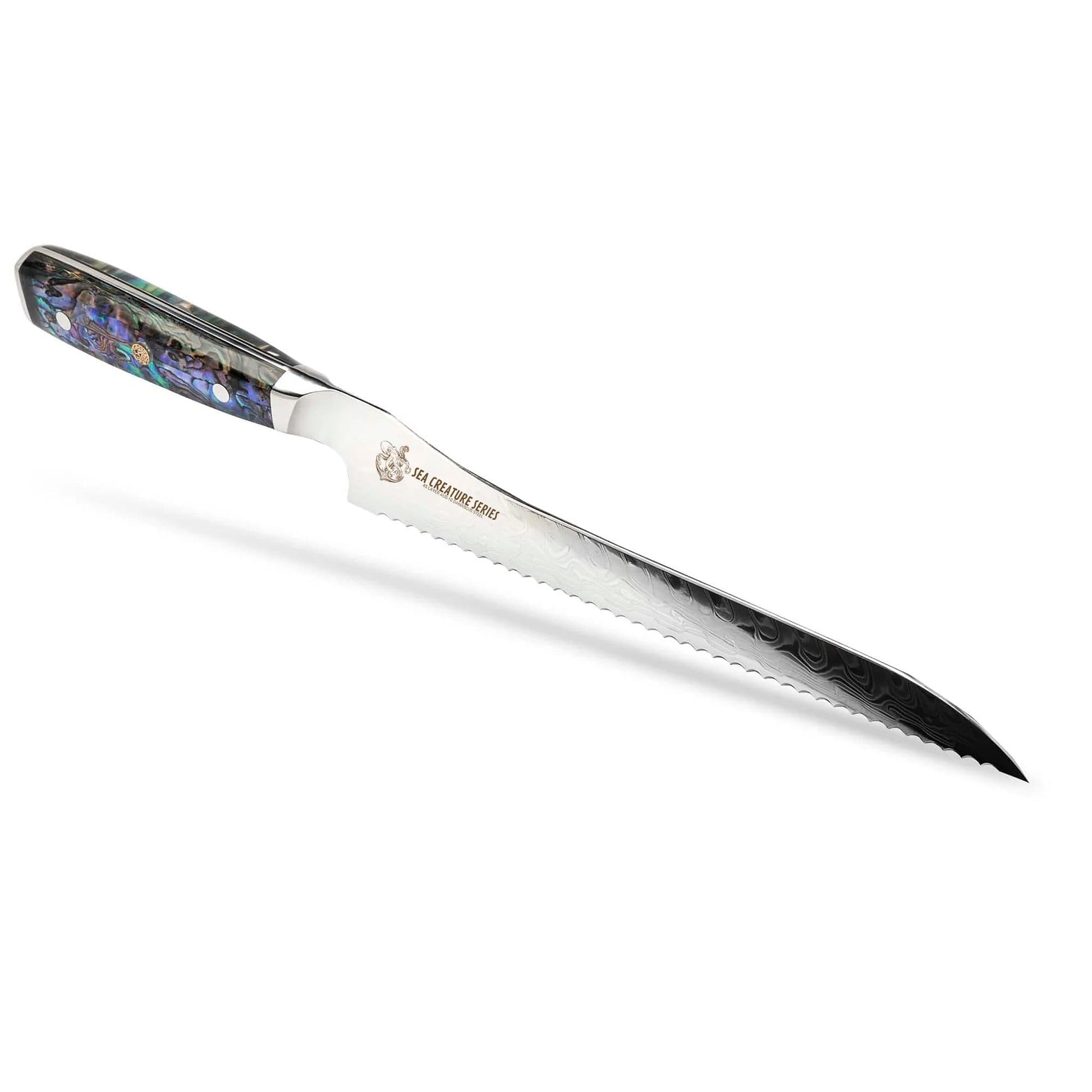 CSC BRANDED Kitchen Knives Sea Creature Series.  10" - 25 cm 45 Layer AUS-10 Damascus Bread Knife. Resin Handle