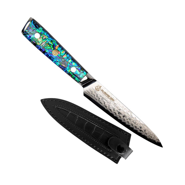 CSC BRANDED Kitchen Knives Sea Creature Series 15 cm - 6 inch Utility Knife. 45 Layer AUS-10 Damascus, Resin Handle & Sheath