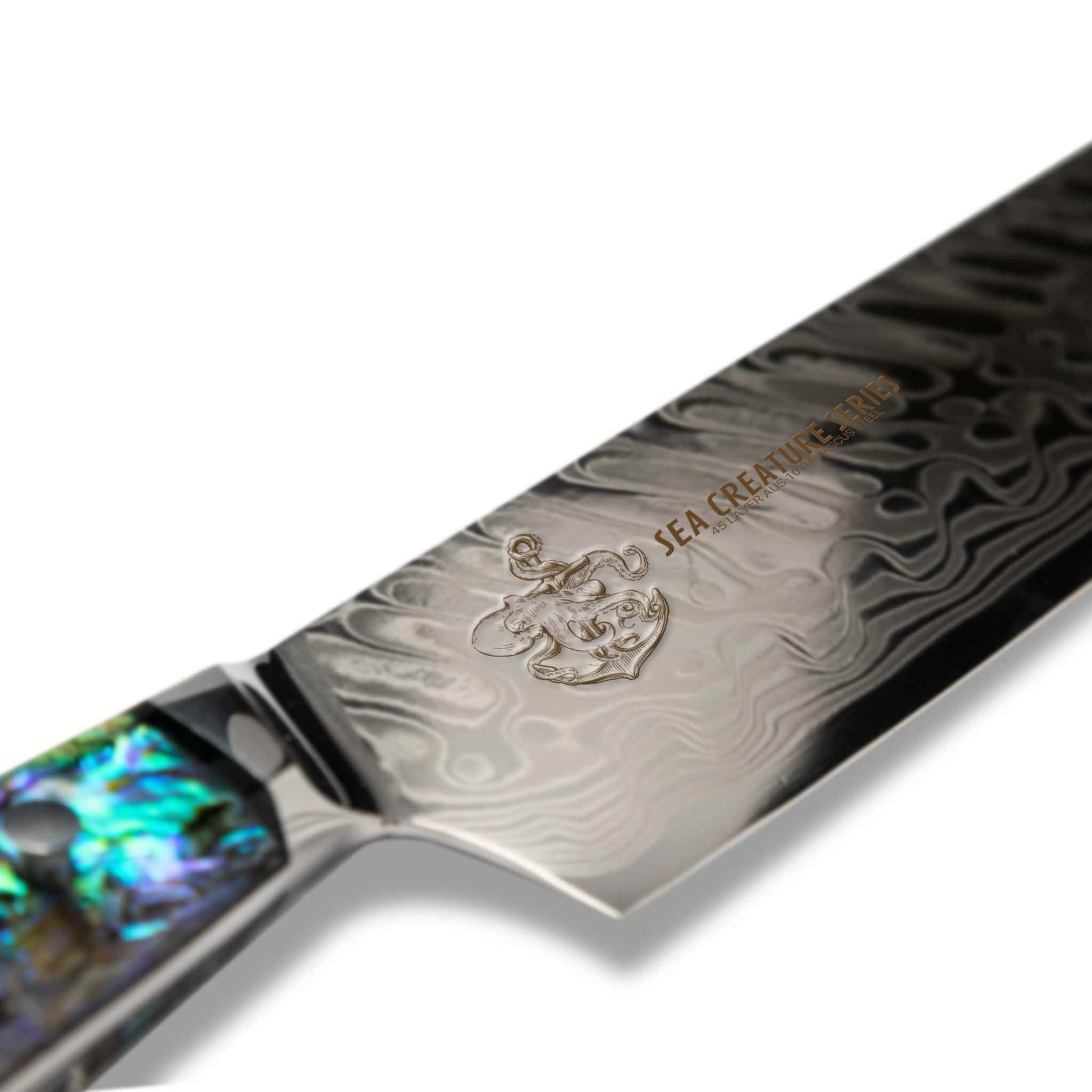 CSC BRANDED Kitchen Knives Sea Creature Series 18 cm - 7 inch Nakiri Vegetable Knife. 45 Layer AUS-10 Damascus, Resin Handle