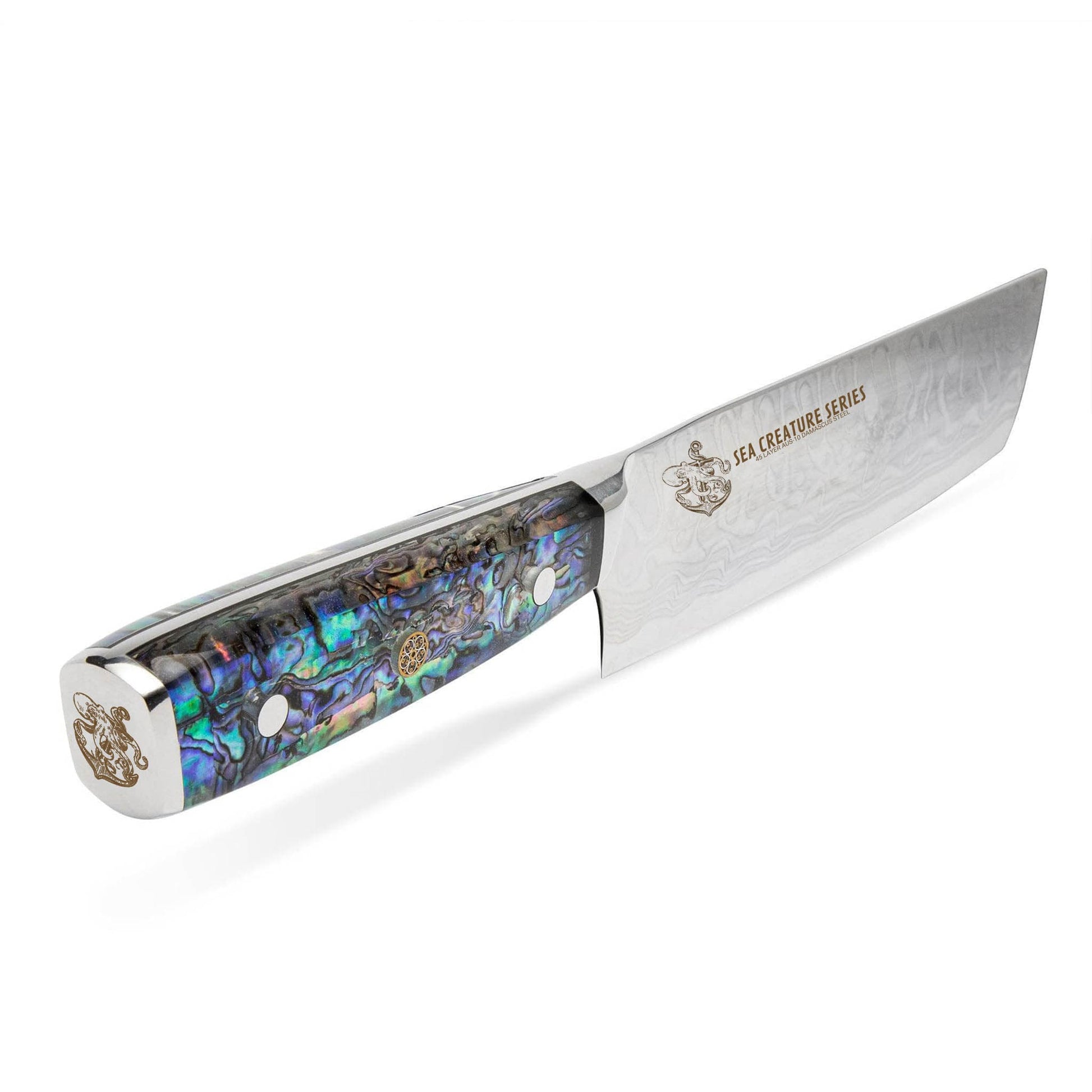 CSC BRANDED Kitchen Knives Sea Creature Series 18 cm - 7 inch Nakiri Vegetable Knife. 45 Layer AUS-10 Damascus, Resin Handle
