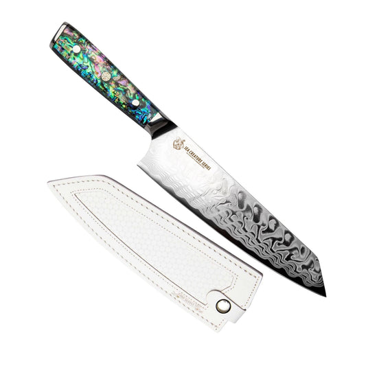 CSC BRANDED Kitchen Knives Sea Creature Series. 8.25" - 21 cm 45 Layer AUS-10 Damascus Kiritsuke Chef Knife, Resin Handle