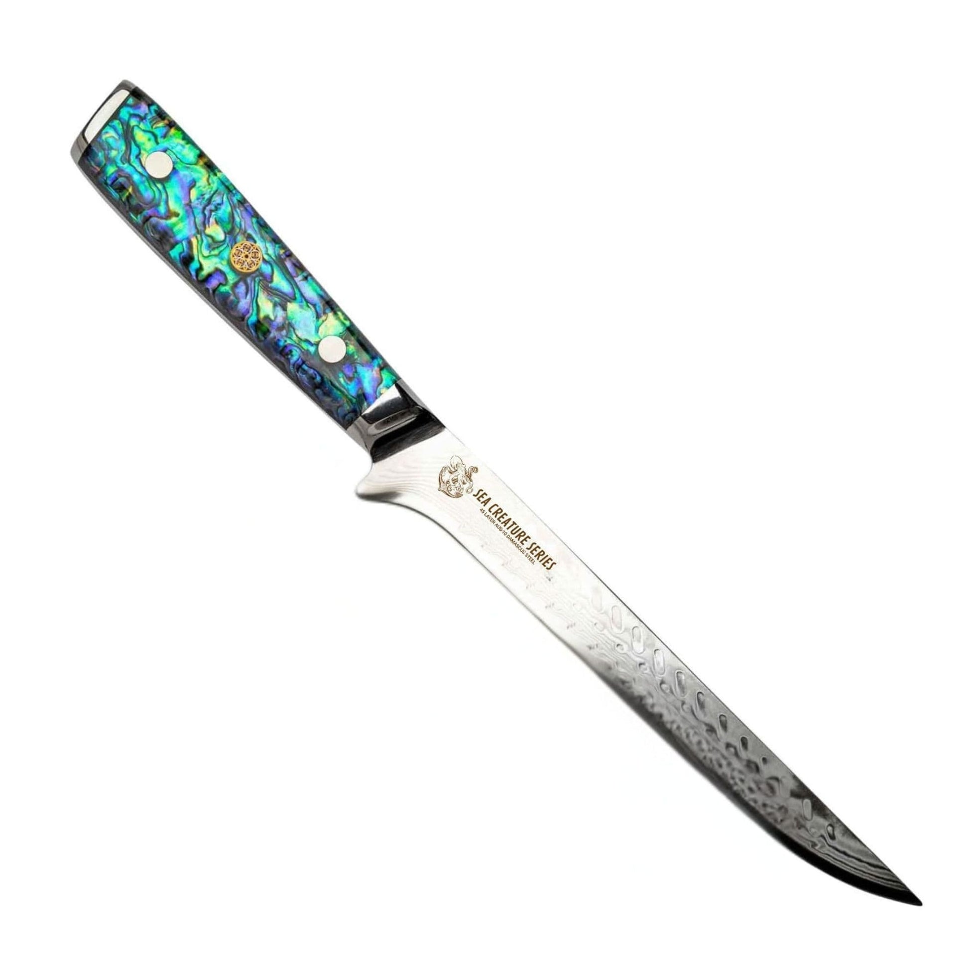 CSC BRANDED Kitchen Knives Sea Creature Series Boning & Trimming, Knife. 18 cm - 7 inch 45 Layer AUS-10 Damascus, Resin Handle. (NON FLEXIBLE)