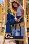 PackIt PackIt Freezable 12 Can Cooler Tote Bag - Blue Seaside Stripe