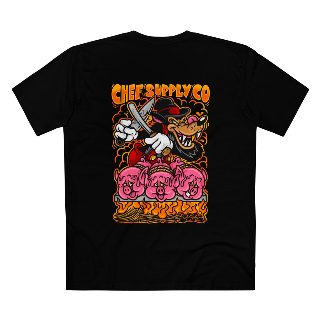 Printify T-Shirt Black / XS Chef Supply Co - Piggys n Wolf Logo - AS Colour T-Shirt